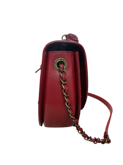 Chanel Top Handle Saddle Messenger Flap Bag Quilted Leather Red -CH1781