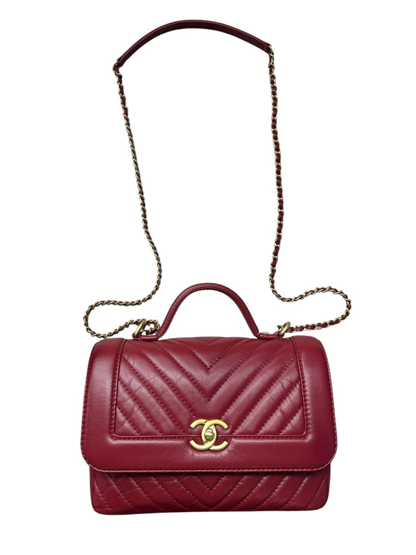 Chanel Chevron Top Handle Flap Bag Leather Red CH1975