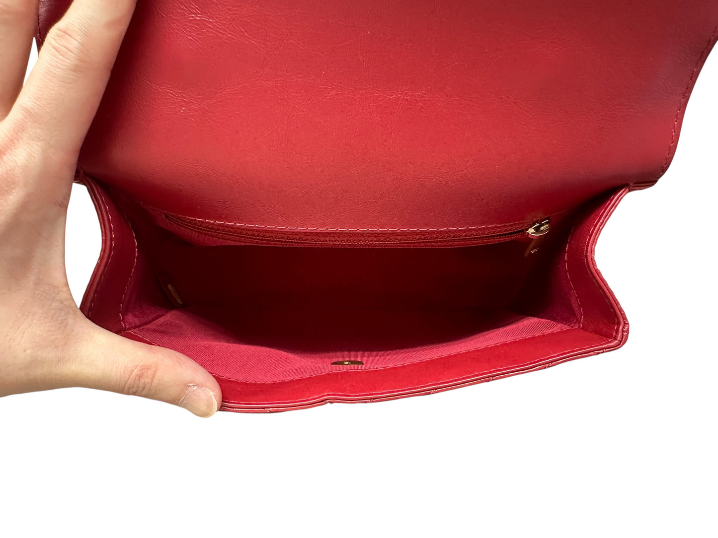 Chanel Chevron Top Handle Flap Bag Leather Red -CH1975