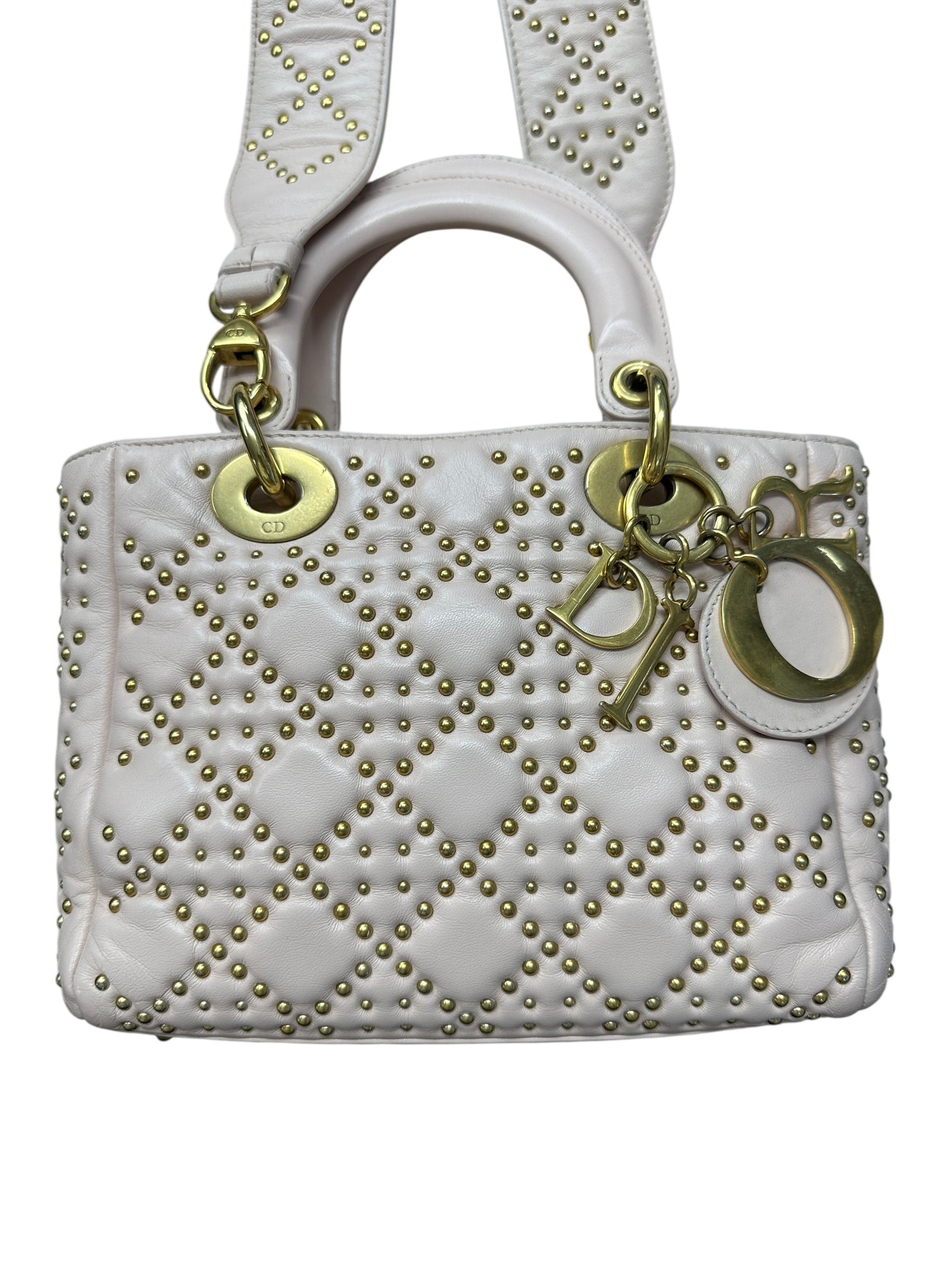 Christian Dior Lady Dior Studded Leather Handbag Pale Pink -CH1997