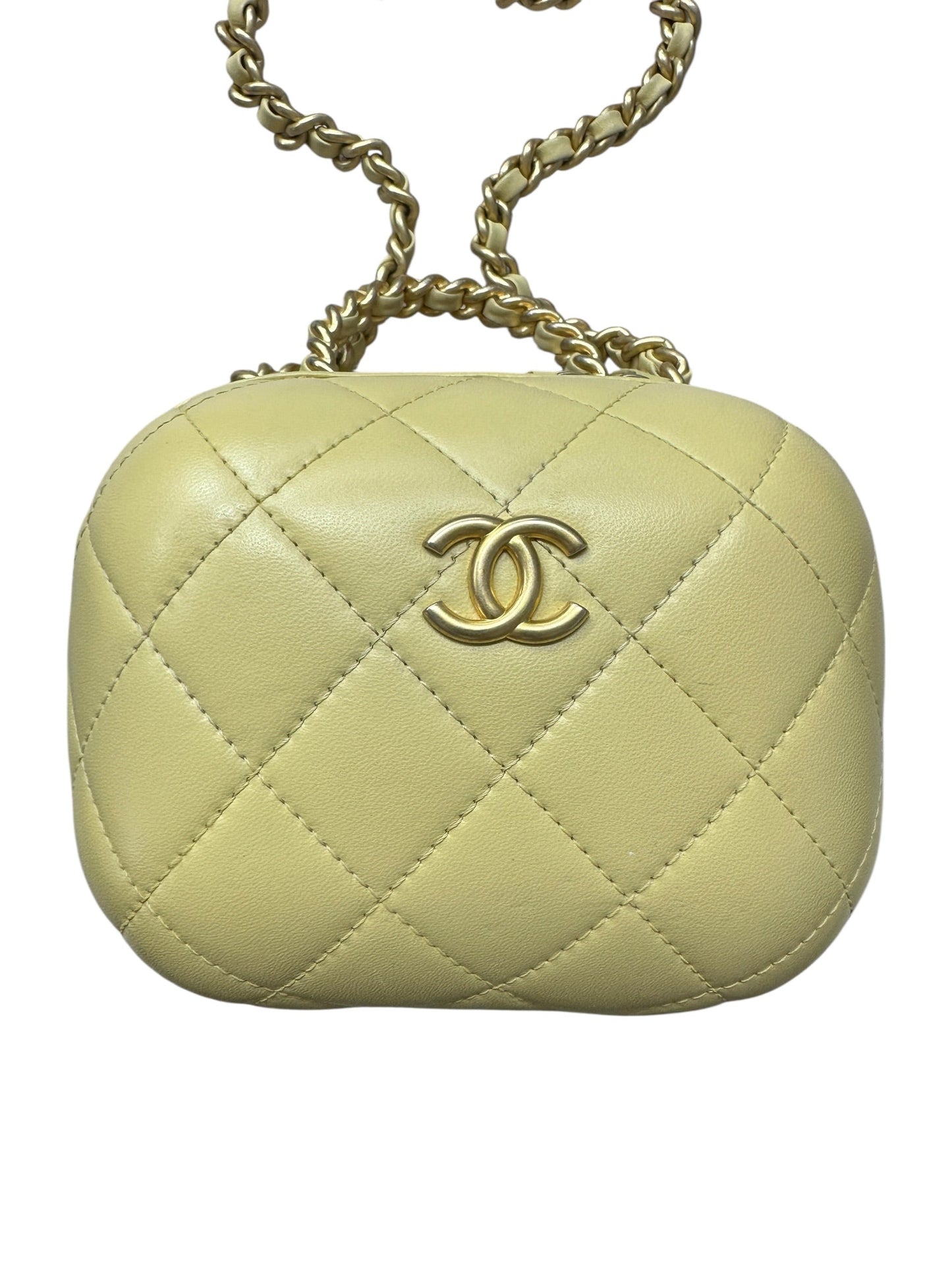 Chanel Small Vanity Case Chunky Chain Handle Quilted Lambskin Pale CH2000