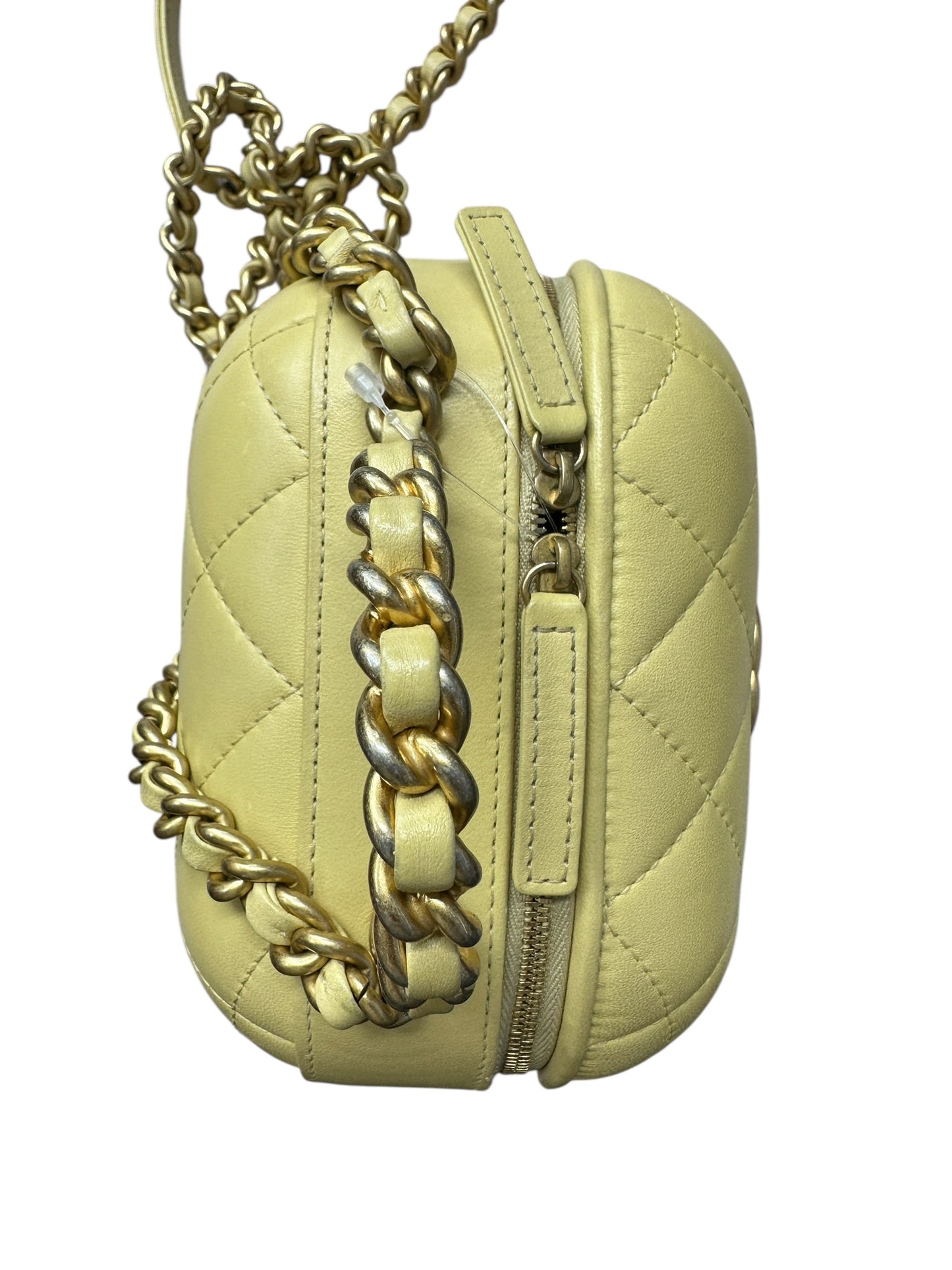 Chanel Small Vanity Case Chunky Chain Handle Quilted Lambskin Pale CH2000