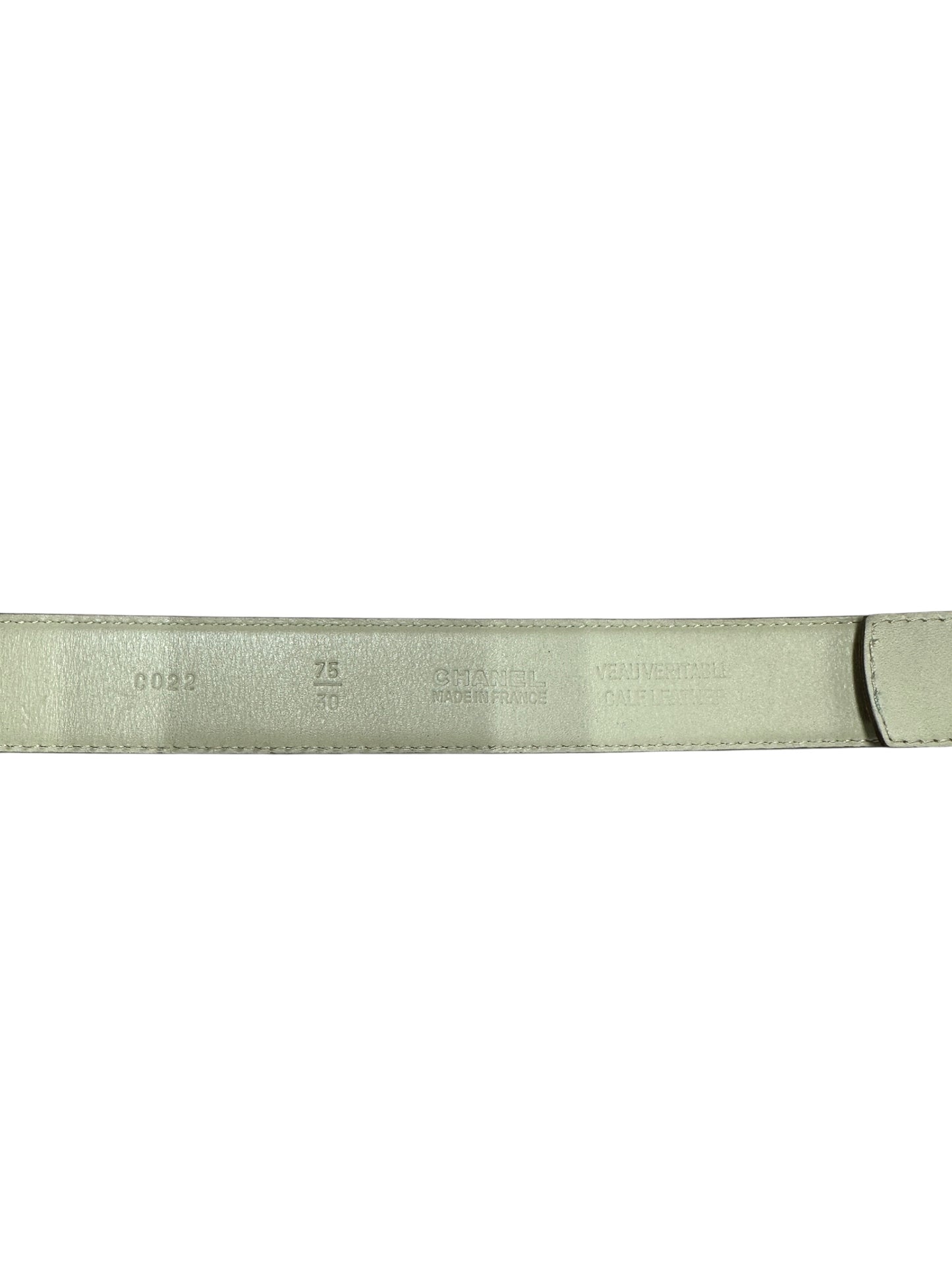 CHANEL CC Logo Buckle Calf Leather Belt Cream Gold Hardware CH2070