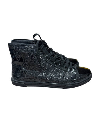 LOUIS VUITTON Sequined Fabric Sneaker Boot High-Top Sneakers Black Silver Hardware LO2027