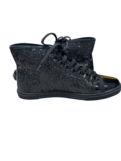 LOUIS VUITTON Sequined Fabric Sneaker Boot High-Top Sneakers Black Silver Hardware LO2027