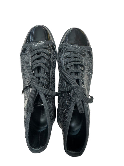 LOUIS VUITTON Sequined Fabric Sneaker Boot High-Top Sneakers Black Silver Hardware LO2027