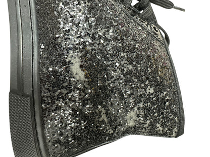 LOUIS VUITTON Sequined Fabric Sneaker Boot High-Top Sneakers Black Silver Hardware LO2027