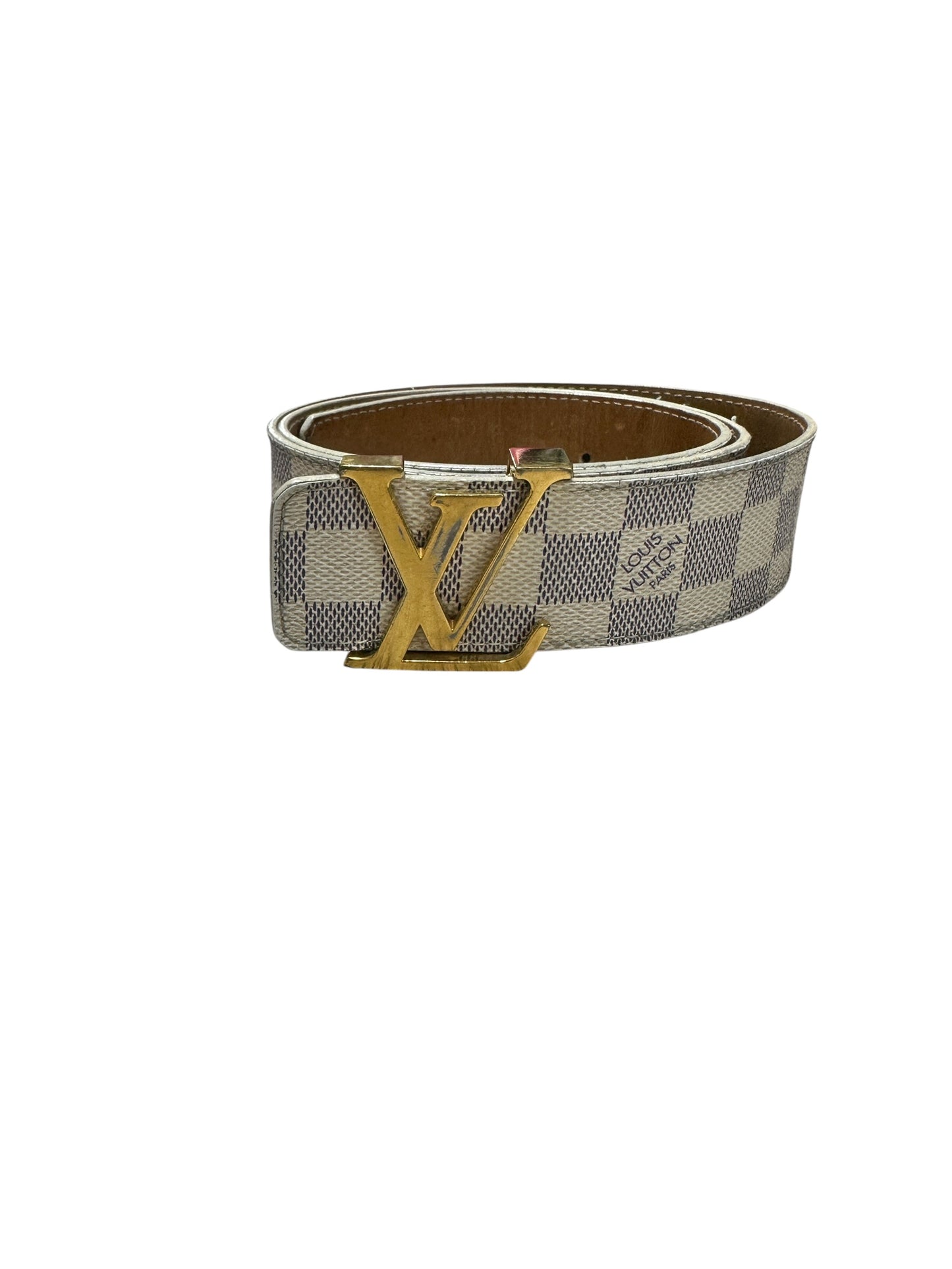 LOUIS VUITTON Damier Azur Initiales Belt Azur Gold Hardware LO2073