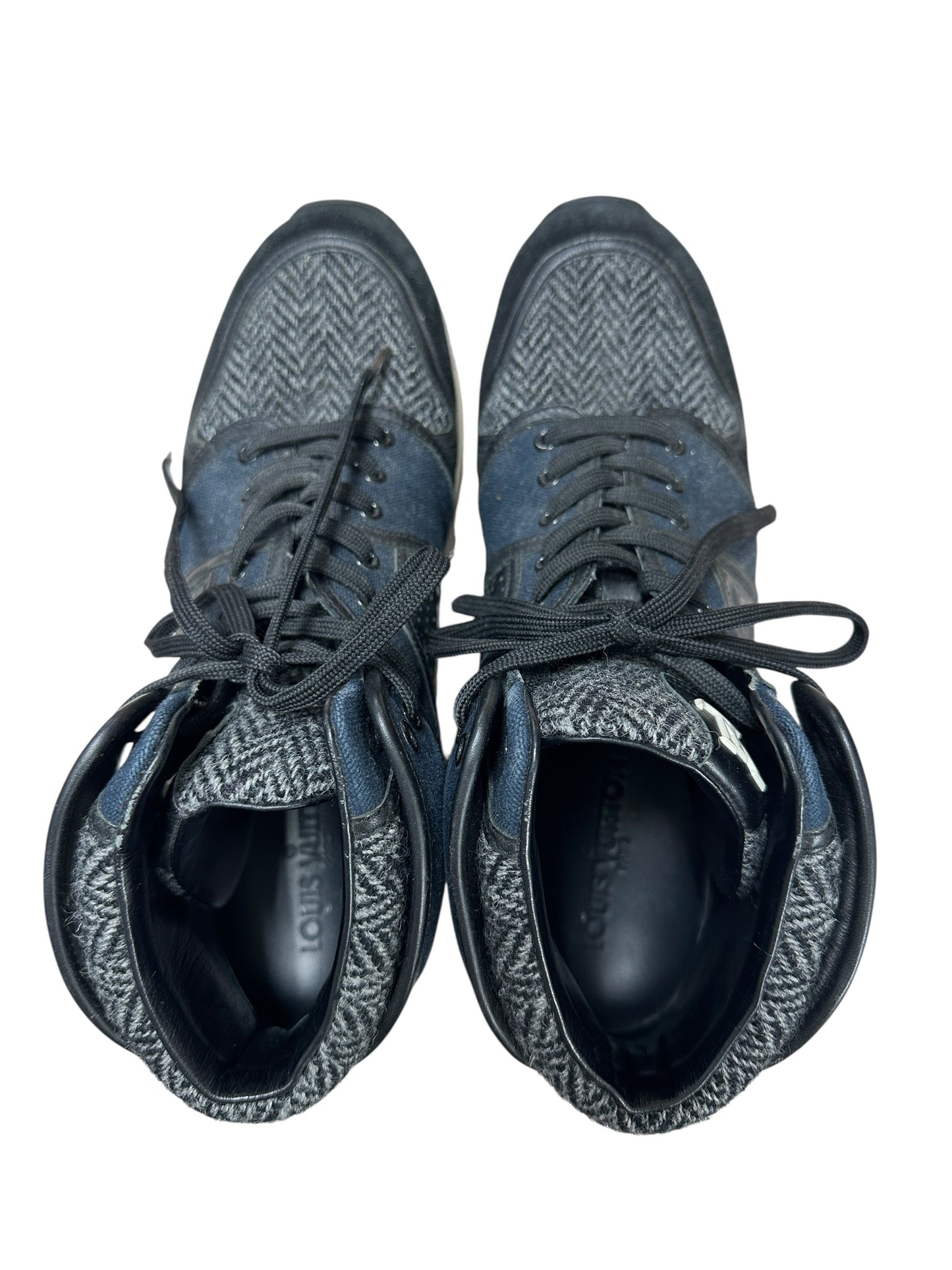 LOUIS VUITTON Mixed Materials Run Away Sneakers Navy Blue Silver Hardware LO1602