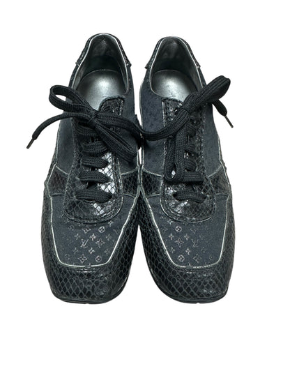 LOUIS VUITTON Monogram Denim LV Trainer Sneaker Black Silver Hardware LO2012