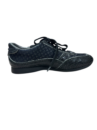 LOUIS VUITTON Monogram Denim LV Trainer Sneaker Black Silver Hardware LO2012