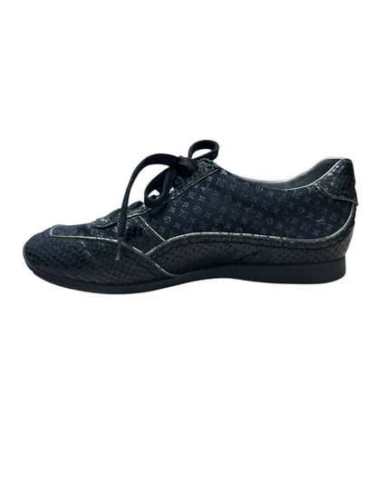 LOUIS VUITTON Monogram Denim LV Trainer Sneaker Black Silver Hardware LO2012
