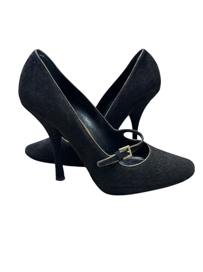 LOUIS VUITTON Suede High Heel Pumps Black Gold Hardware LO2029