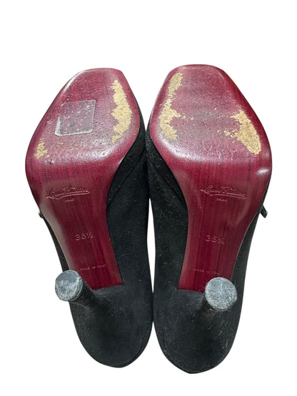 LOUIS VUITTON Suede High Heel Pumps Black Gold Hardware LO2029