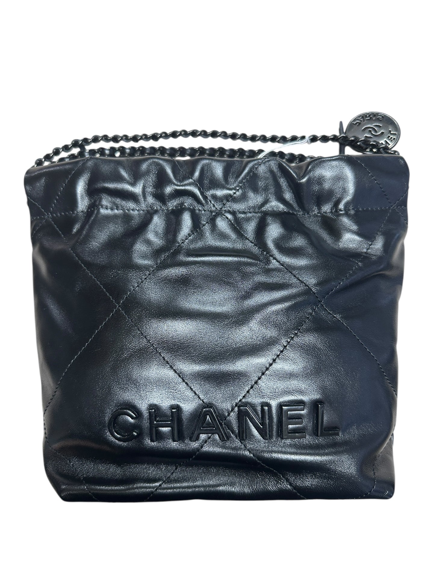 Chanel 22 Mini Leather Hobo Shoulder Bag Black CH2095
