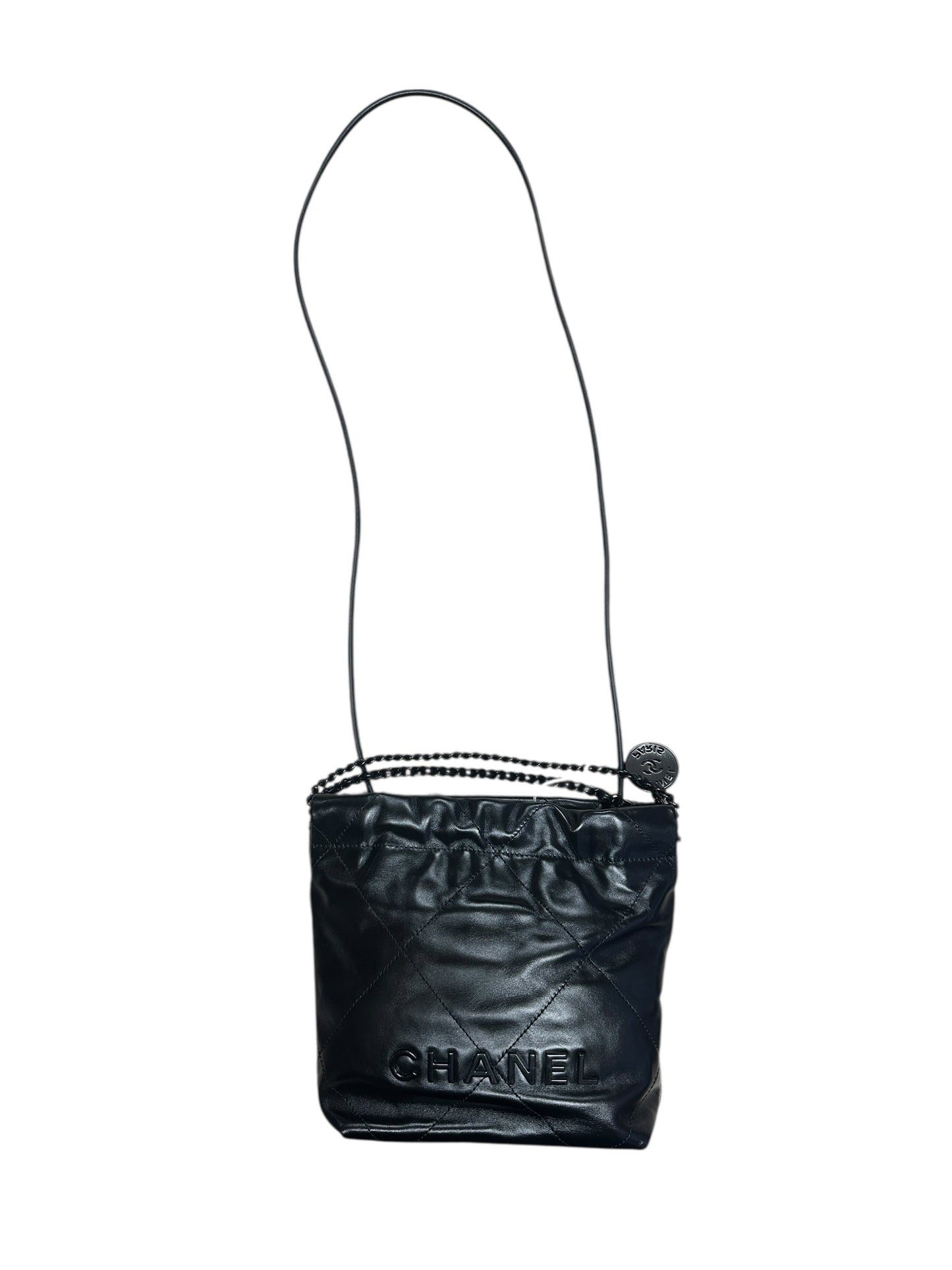 Chanel 22 Mini Leather Hobo Shoulder Bag Black CH2095