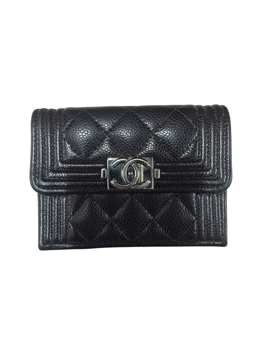 Chanel Boy Compact Tri-fold Wallet Caviar Leather Black -CH2101