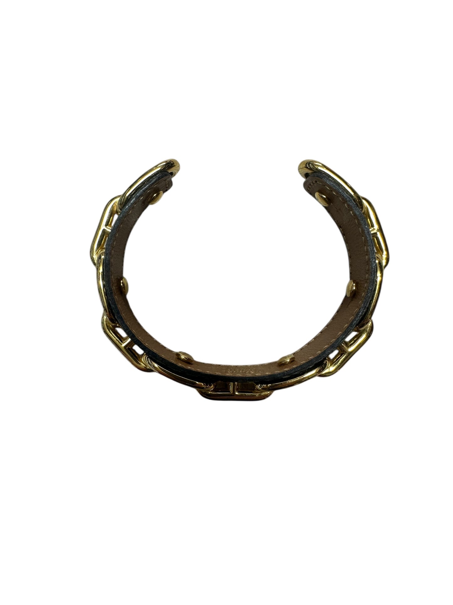 Hermès Chaine d'Ancre Exotic Leather Cuff Bracelet Bangle Navy / Gold HE440