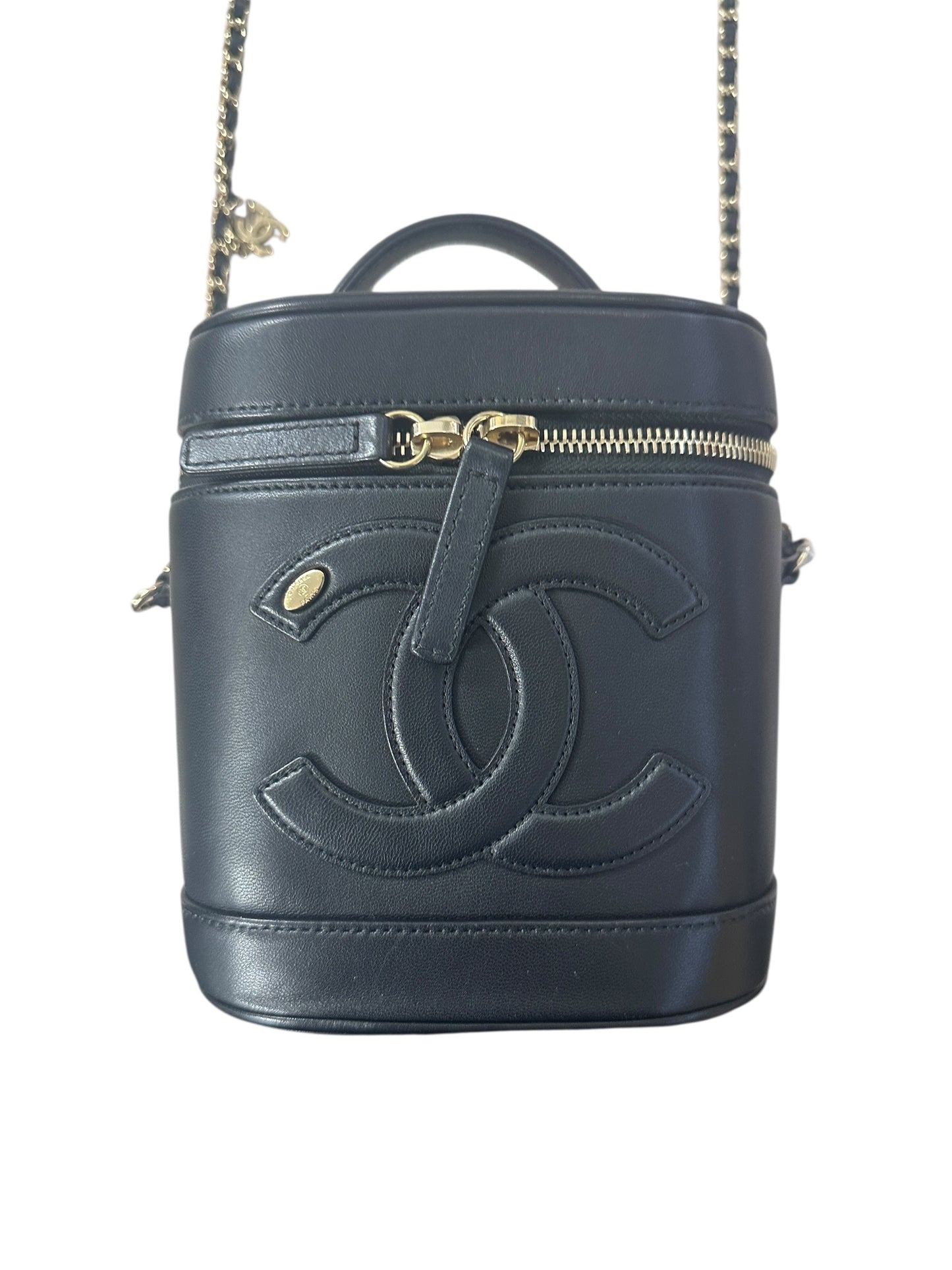 Chanel Filigree Vanity Case Leather Bag Black Gold Hardware -CH2097