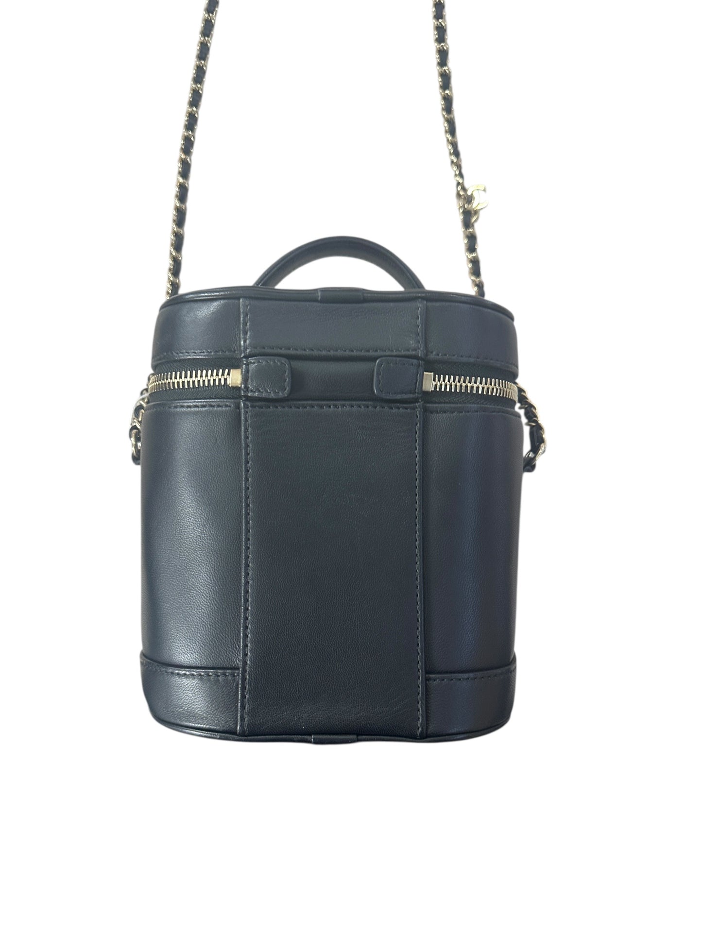 Chanel Filigree Vanity Case Leather Bag Black Gold Hardware -CH2097