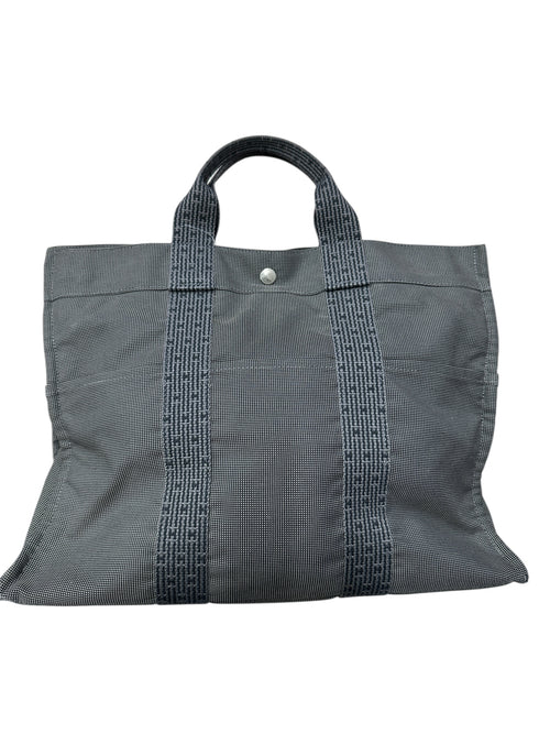 HERMES Herline MM Tote Bag Gray Canvas Silver Hardware HE389