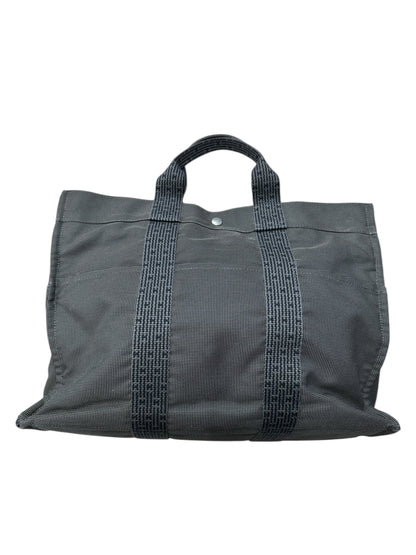 HERMES Herline MM Tote Bag Gray Canvas Silver Hardware HE389