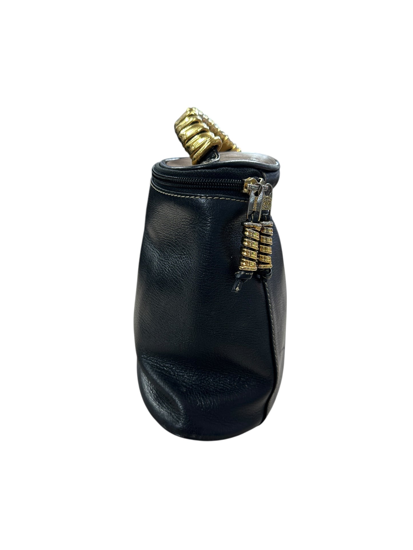 LOEWE Soft Grained Leather Puzzle Handbag Black Gold Hardware LO2094