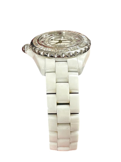 Chanel J12 White Ceramic Quartz Watch with Baguette Stone Bezel & Dial KA392