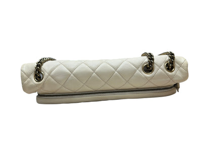 Chanel Quilted Leather Expandable Flap Bag Chain Shoulder Off-White CH2102
