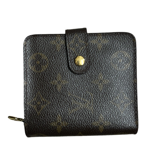 LOUIS VUITTON Monogram Compact Zip Wallet Brown Gold Hardware LO2202