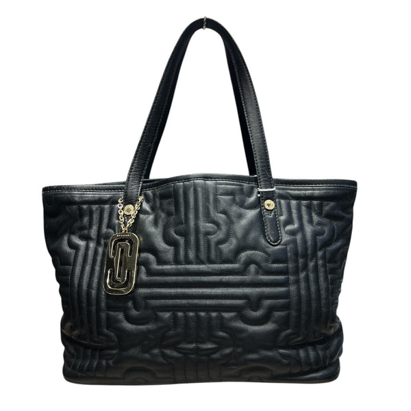MARC JACOBS Leather Quilted Tote Bag Black Gold Hardware BV63