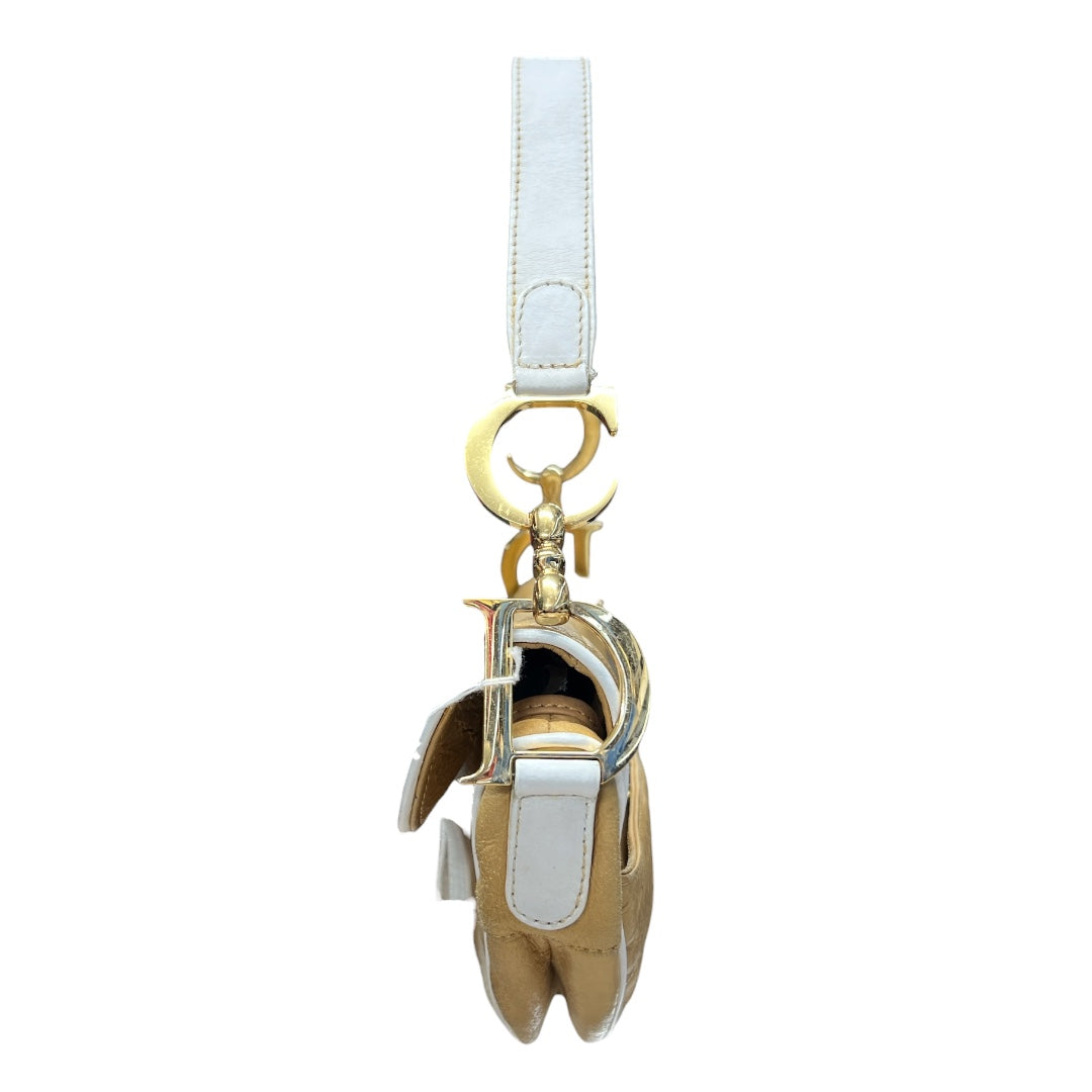 CHRISTIAN DIOR Leather Saddle Shoulder Bag Beige/White Gold Hardware Ch2104