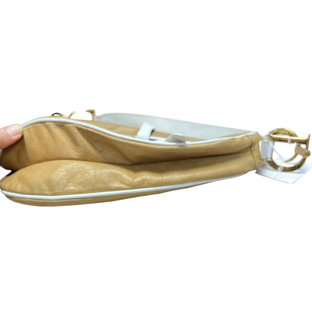 CHRISTIAN DIOR Leather Saddle Shoulder Bag Beige/White Gold Hardware Ch2104