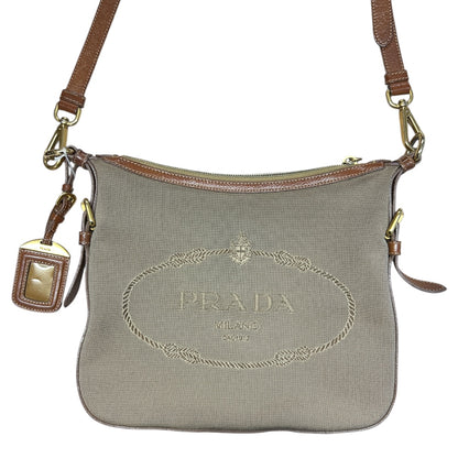 PRADA Canapa Logo Crossbody Bag Beige/Brown Gold Hardware PR178