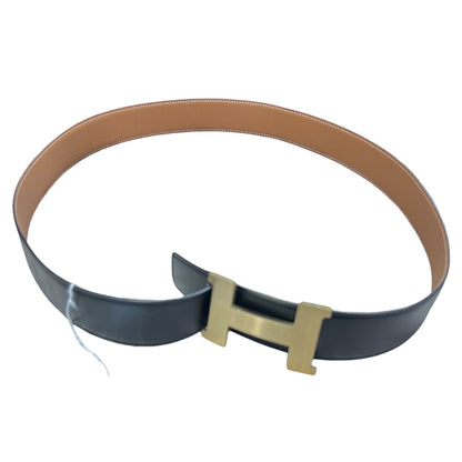 HERMES Leather H Constance Reversible Belt Black/Brown Gold Hardware HE441