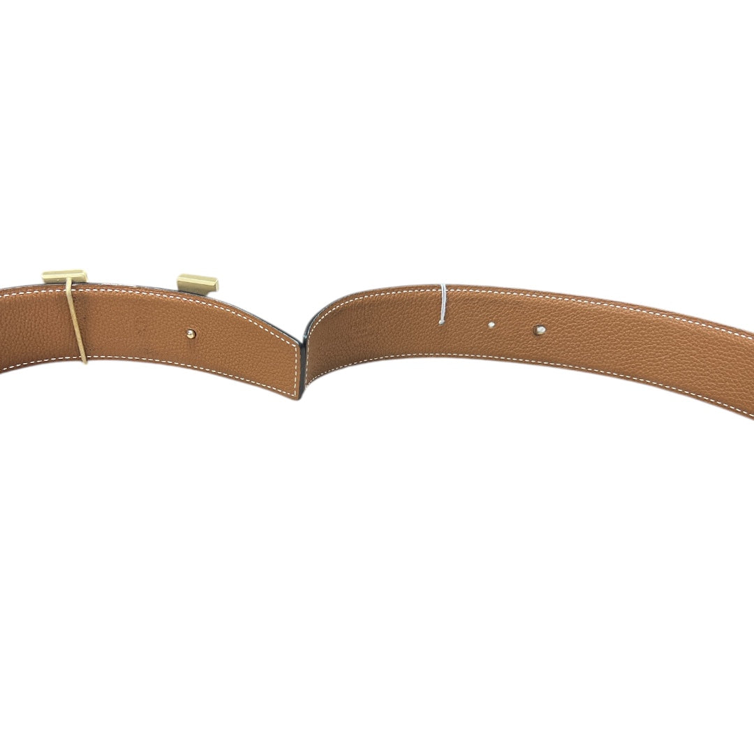 HERMES Leather H Constance Reversible Belt Black/Brown Gold Hardware HE441