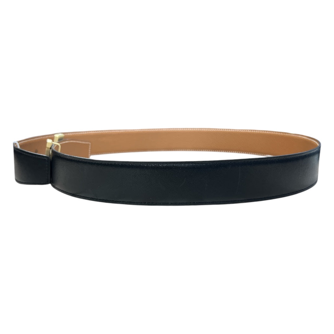 HERMES Leather H Constance Reversible Belt Black/Brown Gold Hardware HE441