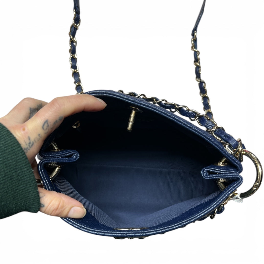 CHANEL Caviar In The Loop Shoulder Bag Navy Gold Hardware CH2113
