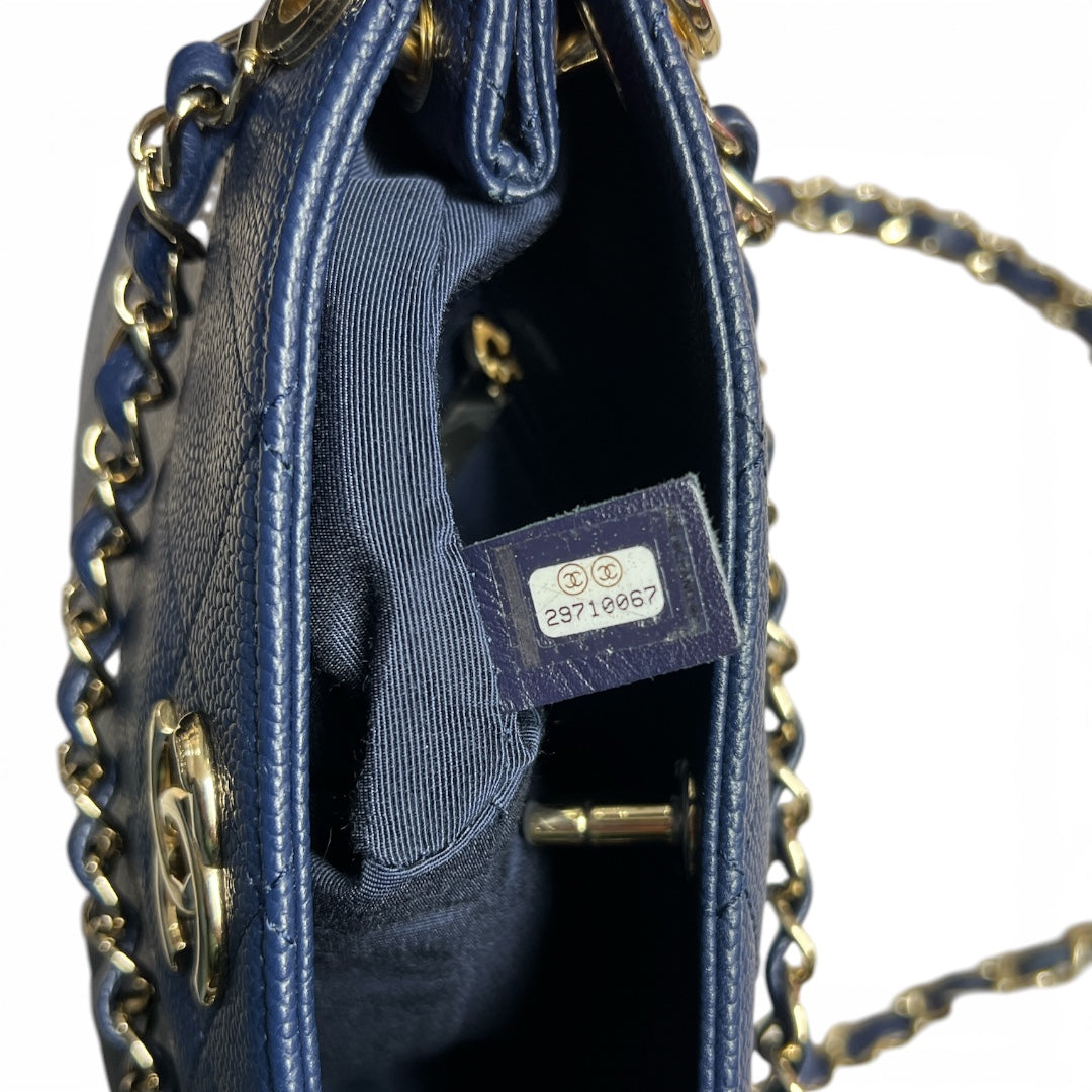 CHANEL Caviar In The Loop Shoulder Bag Navy Gold Hardware CH2113
