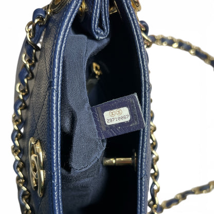 CHANEL Caviar In The Loop Shoulder Bag Navy Gold Hardware CH2113