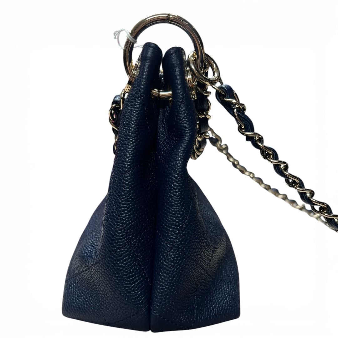 CHANEL Caviar In The Loop Shoulder Bag Navy Gold Hardware CH2113