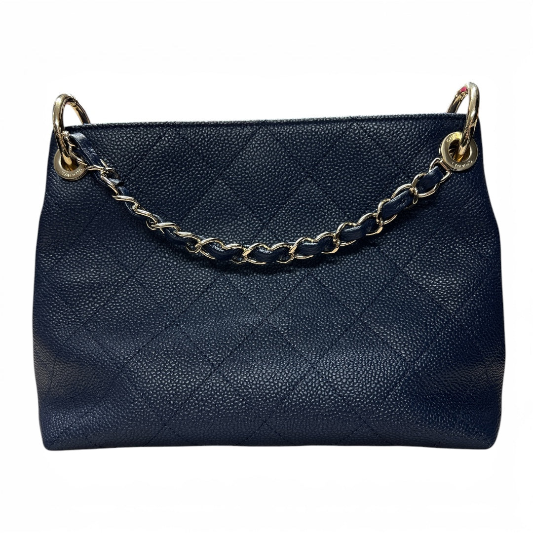 CHANEL Caviar In The Loop Shoulder Bag Navy Gold Hardware CH2113