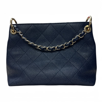 CHANEL Caviar In The Loop Shoulder Bag Navy Gold Hardware CH2113