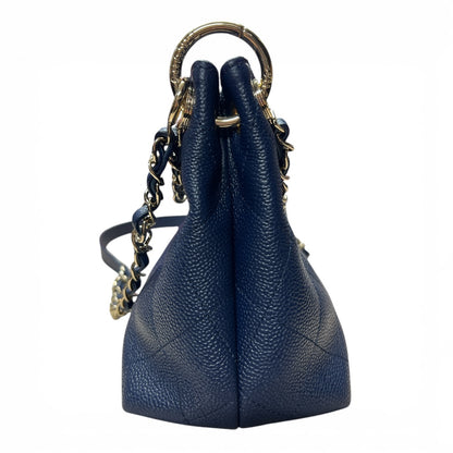 CHANEL Caviar In The Loop Shoulder Bag Navy Gold Hardware CH2113