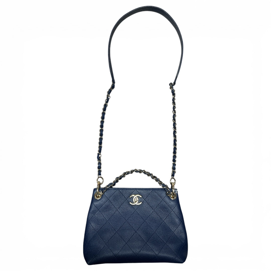 CHANEL Caviar In The Loop Shoulder Bag Navy Gold Hardware CH2113
