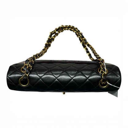 CHANEL Lambskin Classic Double Flap Shoulder Bag Black Gold Hardware CH2112
