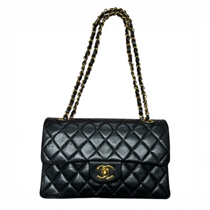 CHANEL Lambskin Classic Double Flap Shoulder Bag Black Gold Hardware CH2112