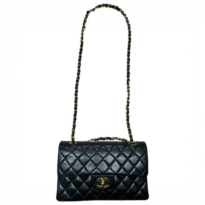 CHANEL Lambskin Classic Double Flap Shoulder Bag Black Gold Hardware CH2112