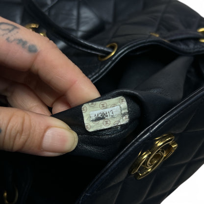 CHANEL Lambskin Quilted Duma Backpack Black Gold Hardware CH2114