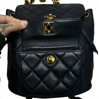 CHANEL Lambskin Quilted Duma Backpack Black Gold Hardware CH2114